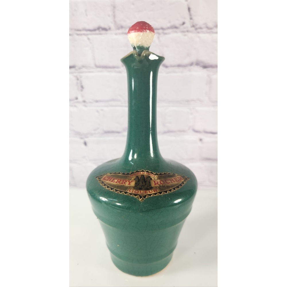 RARE 1960s Green Rocher Cherry Decanter Genie Style Bottle Made In France Empty